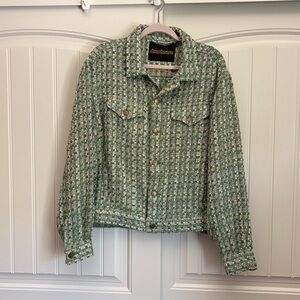 Drew House Infinite Joy Boucle Trucker Jacket in green size medium